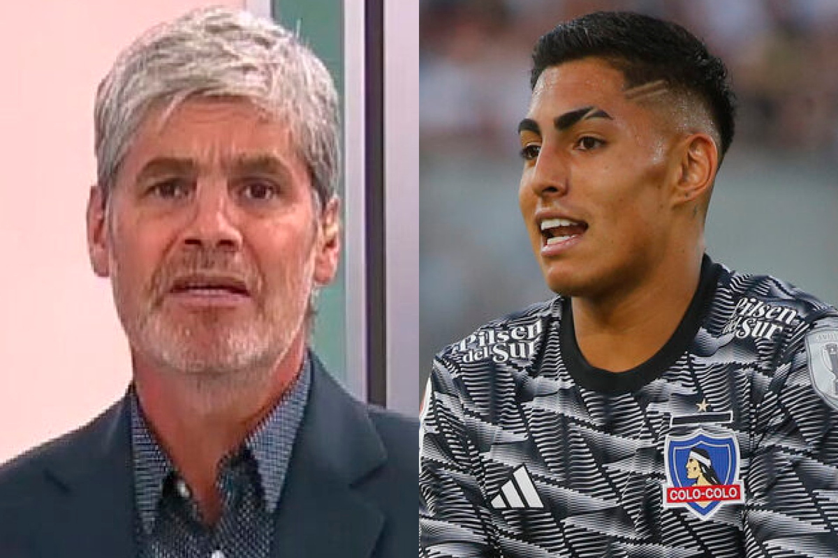 Primer plano al rostro de Juan Cristóbal Guarello y Jordhy Thompson, actual periodista nacional y jugador de Colo-Colo, respectivamente.