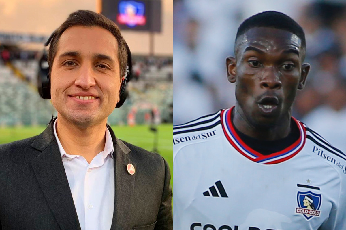 Daniel Arrieta sonriente durante la cobertura de un partido de Colo-Colo. Fabián Castillo con cara de sorpresa mientras disputa un partido por Colo-Colo.