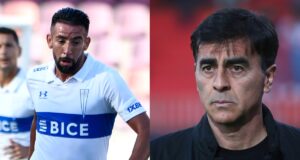 Mauricio Isla jugando por la Universidad Católica y Gustavo Quinteros dirigiendo a Colo-Colo.