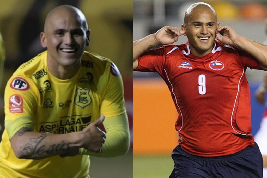 Humberto Suazo con la camiseta de San Luis de Quillota y la Selección Chilena.