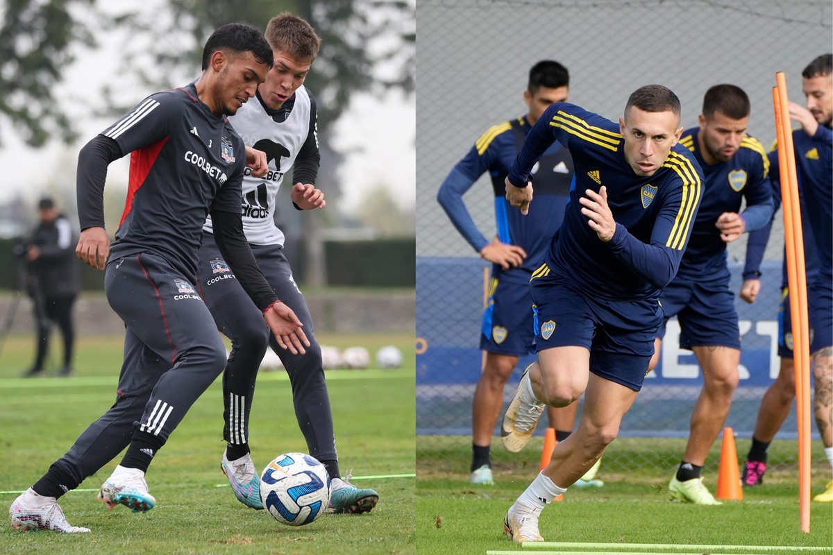 Entrenamiento de Colo-Colo junto a una imagen de una práctica de Boca Juniors