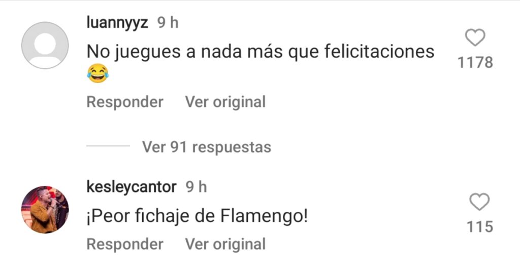 Críticas a Arturo Vidal en la publicación de Flamengo en Instagram.