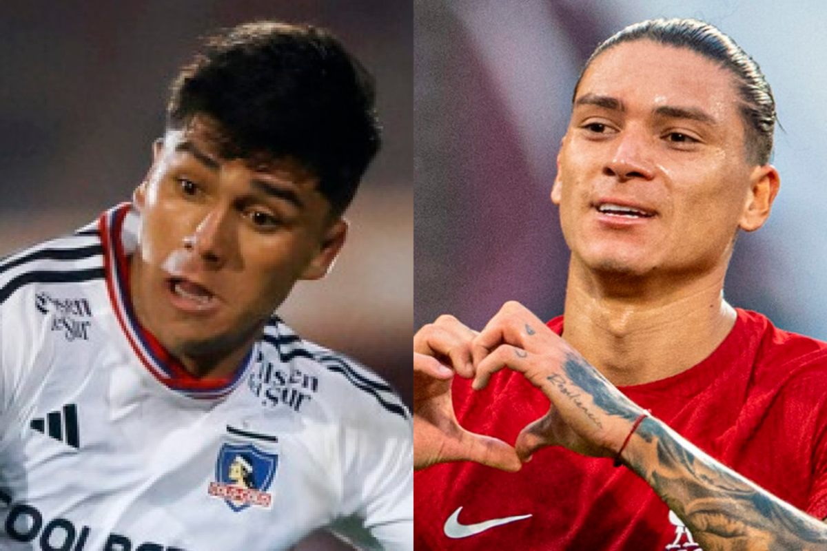 Primer plano a los rostros de Damián Pizarro, actual delantero de Colo-Colo y Darwin Núñez, estrella y goleador del Liverpool de Inglaterra.