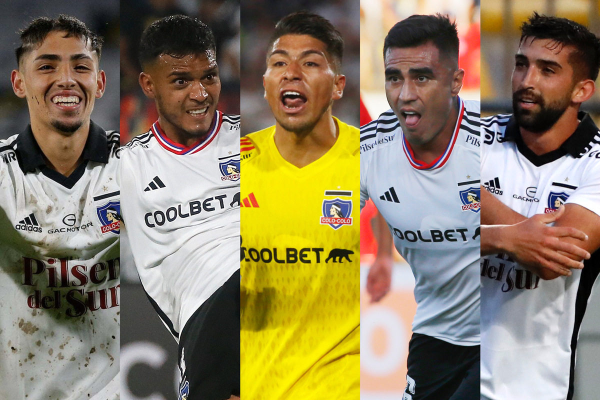 Dylan Portilla, Daniel Gutiérrez, Brayan Cortés, Darío Lezcano y Emiliano Amor con la camiseta de Colo-Colo.