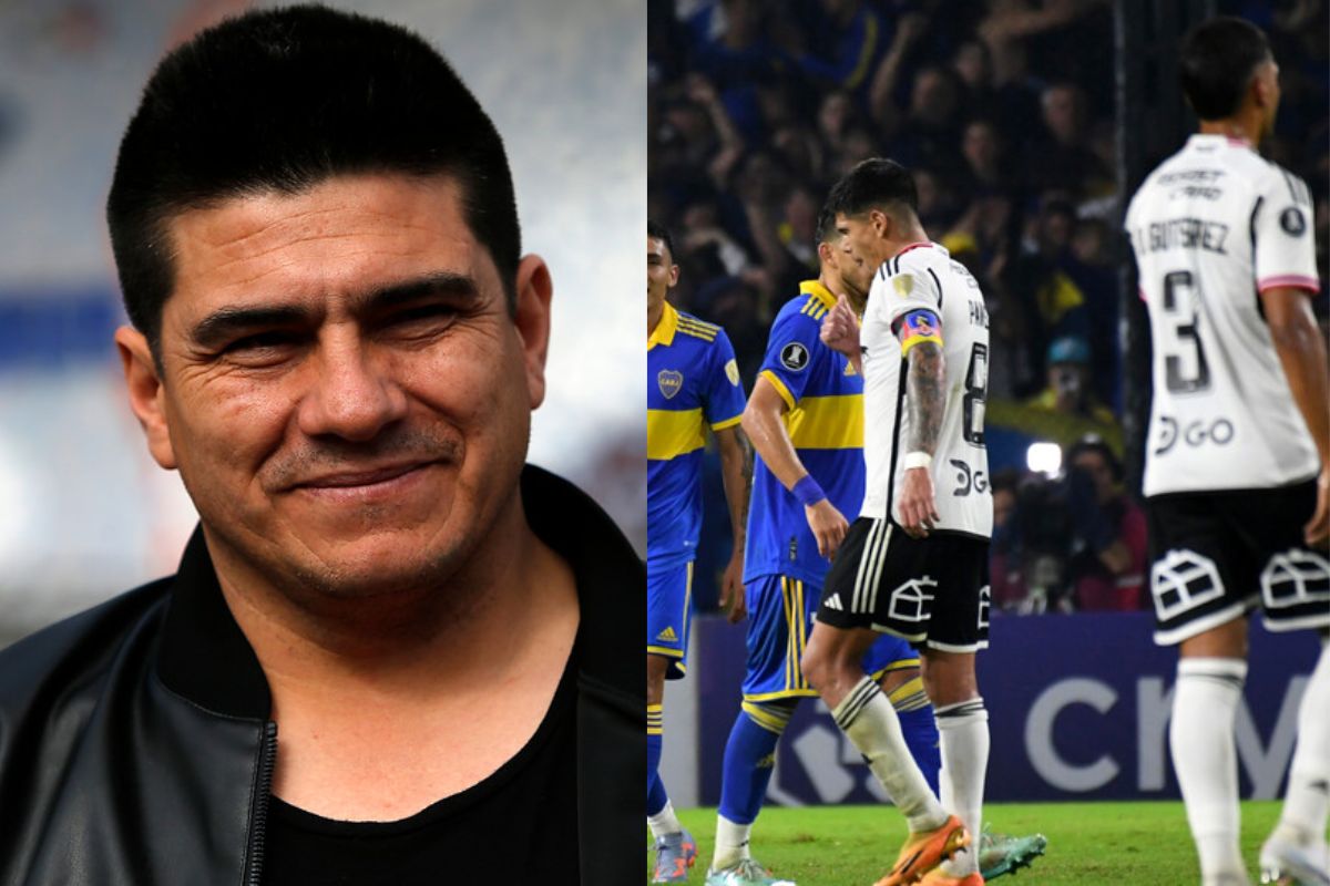 Marcelo "Toby" Vega sonriendo y los jugadores de Colo Colo ante Boca Juniors