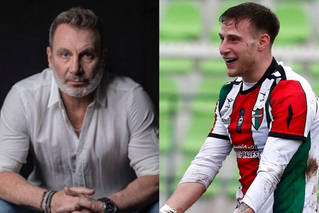 Bruno Barticciotto celebrando su gol con Palestino y Marcelo Barticciotto