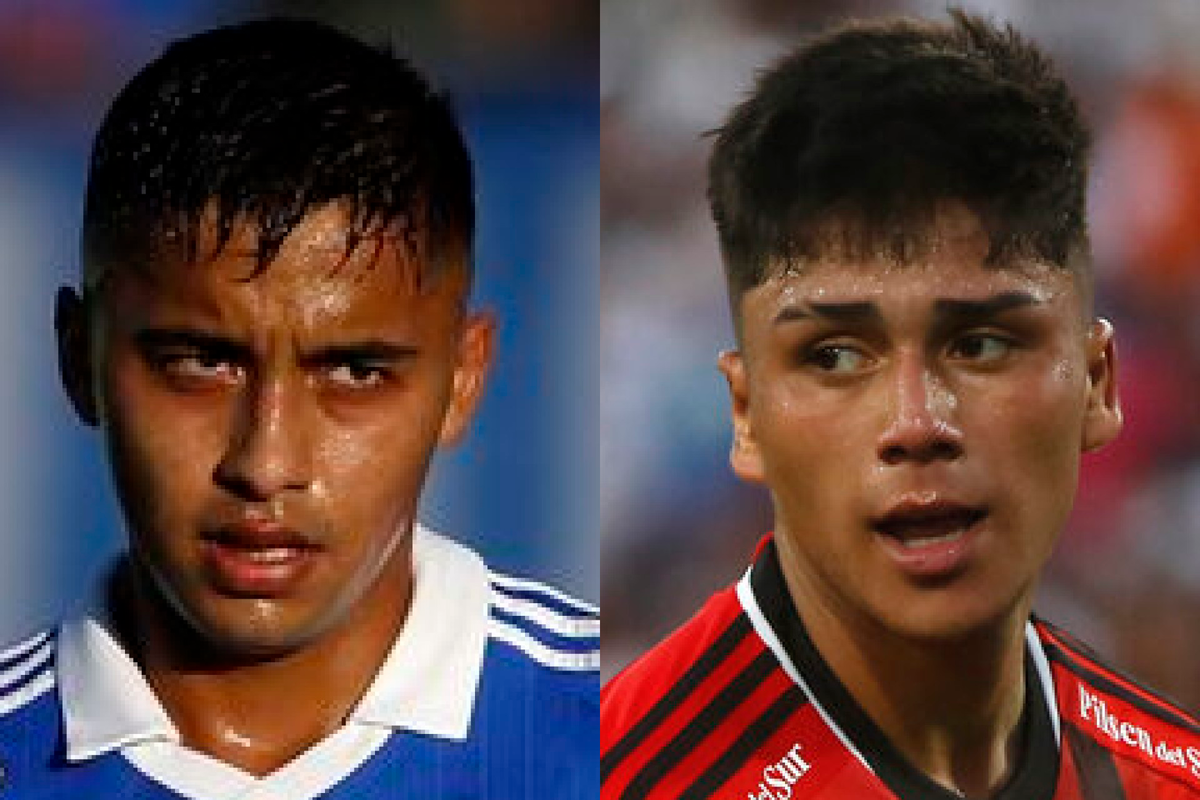 Primer plano a Nicolás Guerra y Damián Pizarro, actuales delantero de Universidad de Chile y Colo-Colo, respectivamente.