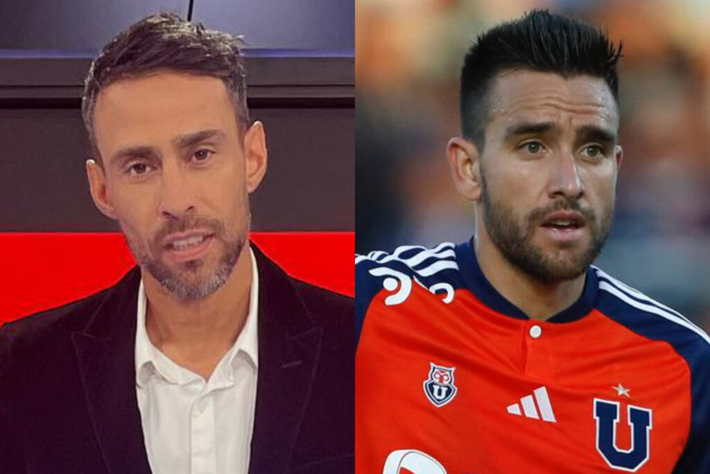 Jorge Valdivia en programa de televisión. Matías Zaldivia con camiseta de Universidad de Chile.