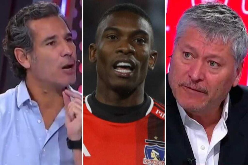 Primer plano a los rostros de Dante Poli y Patricio Yáñez, actuales panelistas de ESPN, además del jugador de Colo-Colo Fabián Castillo.