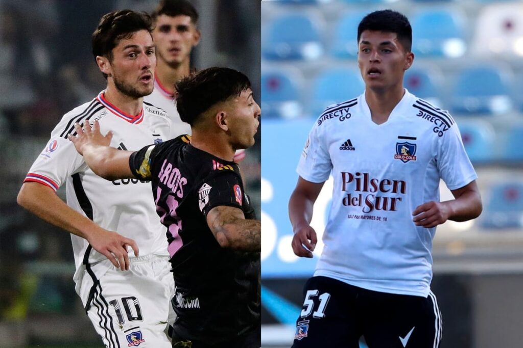 Marco Rojas y Felipe Yáñez en un plano americano mientras visten la camiseta de Colo-Colo.