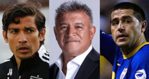 Matías Fernández con cara de seriedad. Claudio Borghi sonriendo. Juan Román Riquelme mirando fijamente.