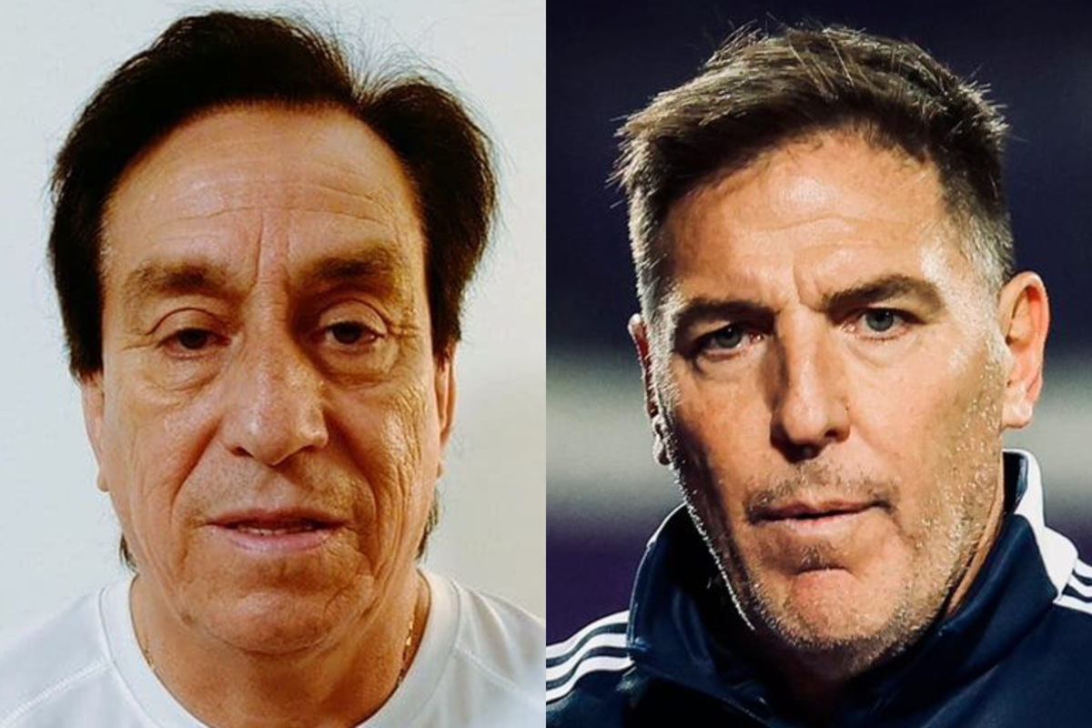 Roberto Rojas y Eduardo Berizzo serios y con la mirada fija.