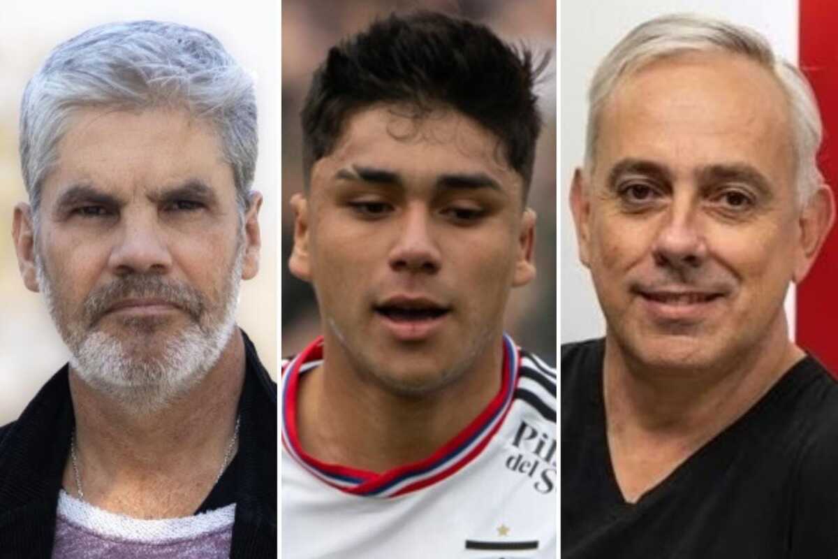 Primer plano a los rostros de Juan Cristóbal Guarello, Damián Pizarro y Fernando Felicevich, actual periodista deportivo, jugador de Colo-Colo y representante de futbolistas, respectivamente.