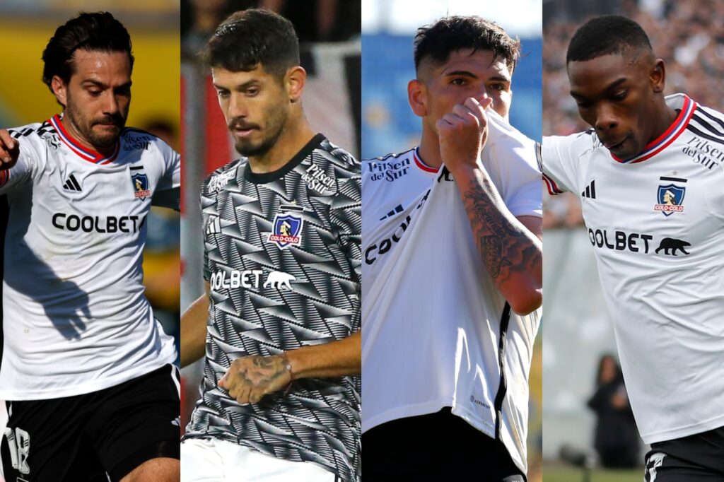 Torsos de Agustín Bouzat, Matías De los Santos, Carlos Palacios y Fabián Castillo con la camiseta de Colo-Colo