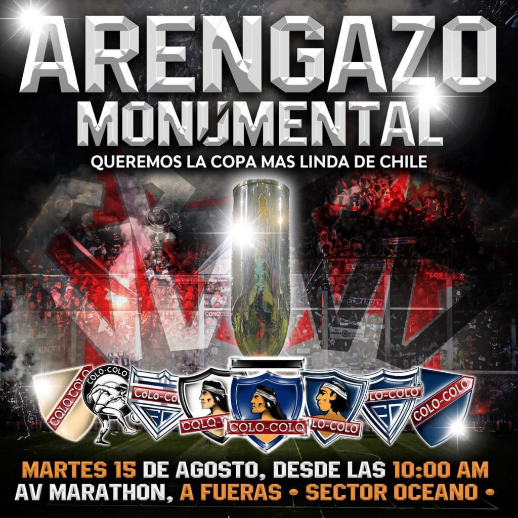 Afiche de la Garra Blanca convocando a un Arengazo previo al duelo de Copa Chile vs Universidad Católica.
