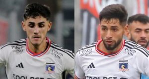 Primer plano a los rostros de Bruno Gutiérrez y Jeyson Rojas con la camiseta de Colo-Colo