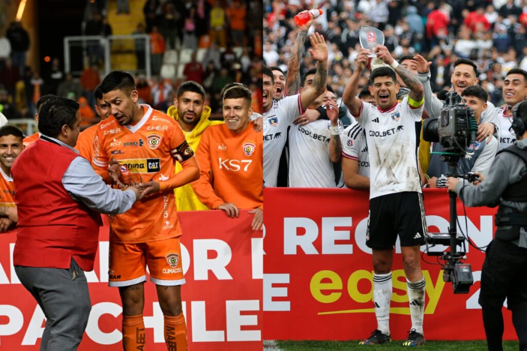 Foto de Cobreloa y Colo-Colo celebrando por ser el campeón de la Zona Norte y Zona Centro-Norte de la Copa Chile, respectivamente.