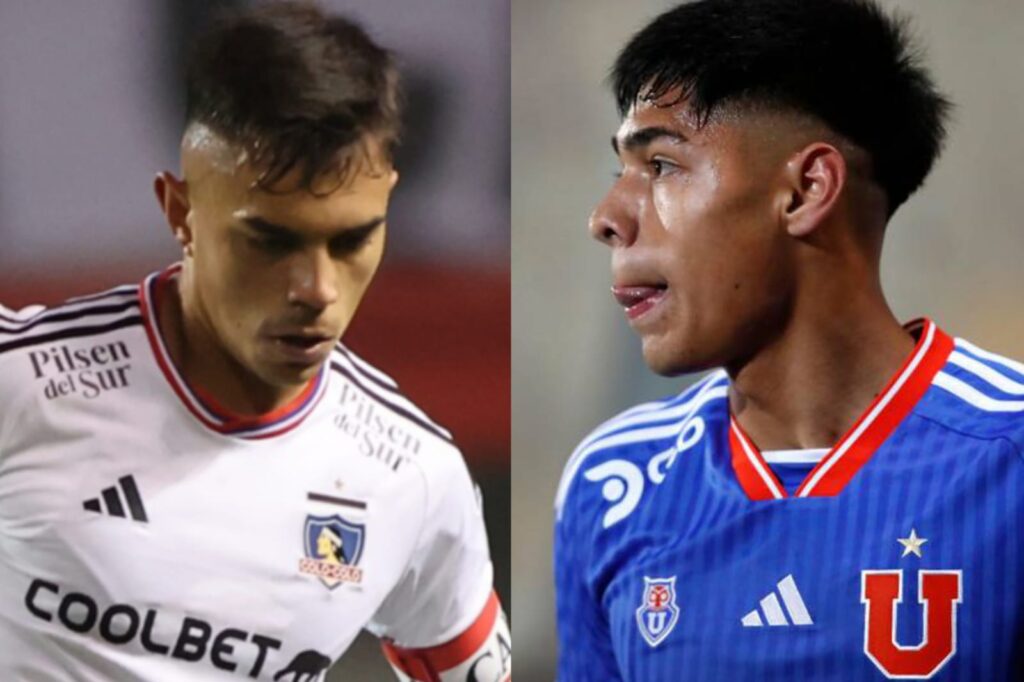 Primer plano a los rostros de Vicente Pizarro y Darío Osorio con la camiseta de Colo-Colo y Universidad de Chile.