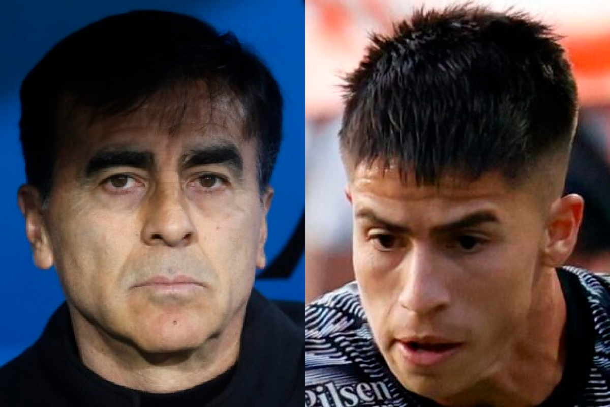 Primer plano a los rostros de Gustavo Quinteros y Matías Moya, actual entrenador y futbolista de Colo-Colo, respectivamente.