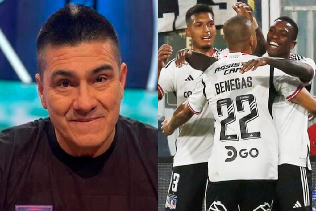 Primer plano al rostro de Marcelo "Toby" Vega, mientras que a mano derecha aparecen los jugadores de Colo-Colo celebrando un gol.