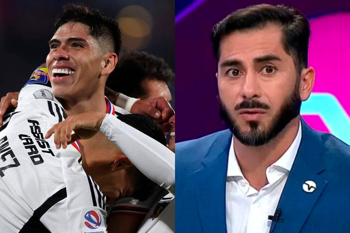 Al lado izquierdo futbolistas de Colo-Colo abrazando a Carlos Palacios, mientras que en el sector derecho de la fotografía podemos ver a Johnny Herrera como panelista de TNT Sports.