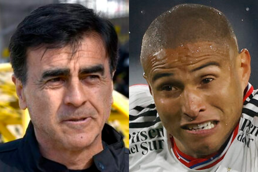 Primer plano a los rostros de Gustavo Quinteros y Leandro Benegas, actual entrenador y jugador de Colo-Colo, respectivamente.