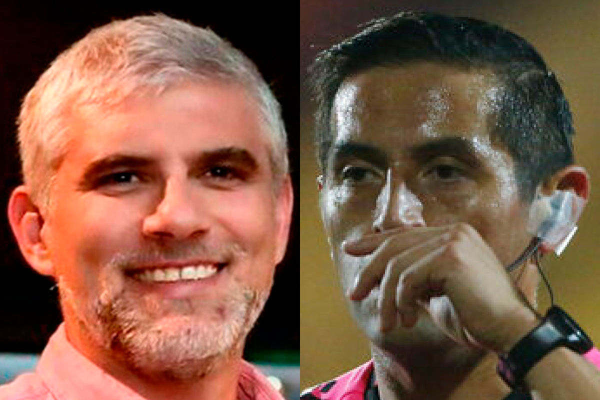 Primer plano a los rostros de Manuel de Tezanos y Francisco Gilabert, actual periodista deportivo y árbitro profesional, respectivamente.