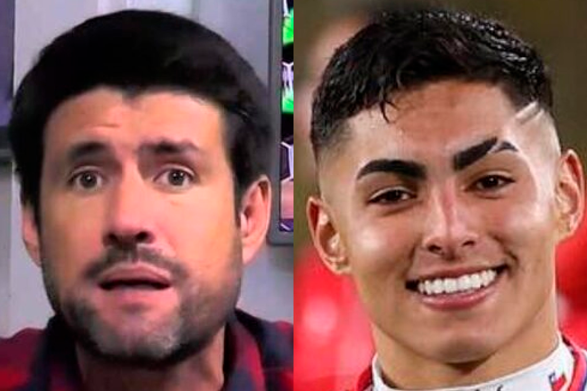Primer plano a los rostros de Francisco Eguiluz y Jordhy Thompson, actual periodista deportivo y jugador de Colo-Colo, respectivamente.