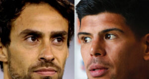 Jorge Valdivia sonriente. Esteban Pavez serio.