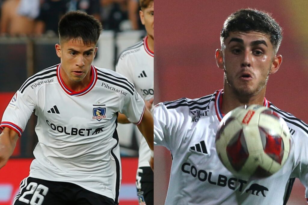 Primer plano a Matías Moya y Bruno Gutiérrez con la camiseta de Colo-Colo.