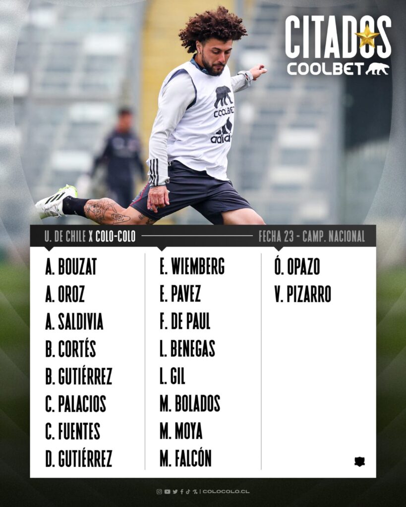 Foto de la Citación de Colo-Colo subida por el club para el Superclásico.