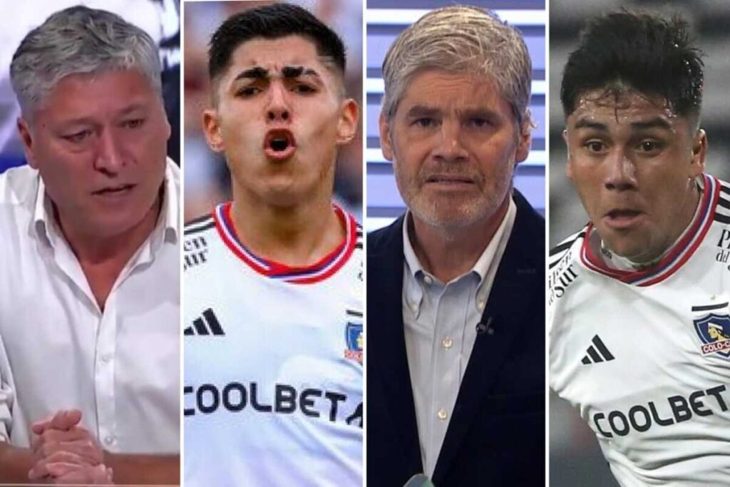 Collage con los rostros de los futbolistas de Colo-Colo Damián Pizarro y Jordhy Thompson, sumado a los comentaristas deportivos Patricio Yáñez y Juan Cristóbal Guarello.