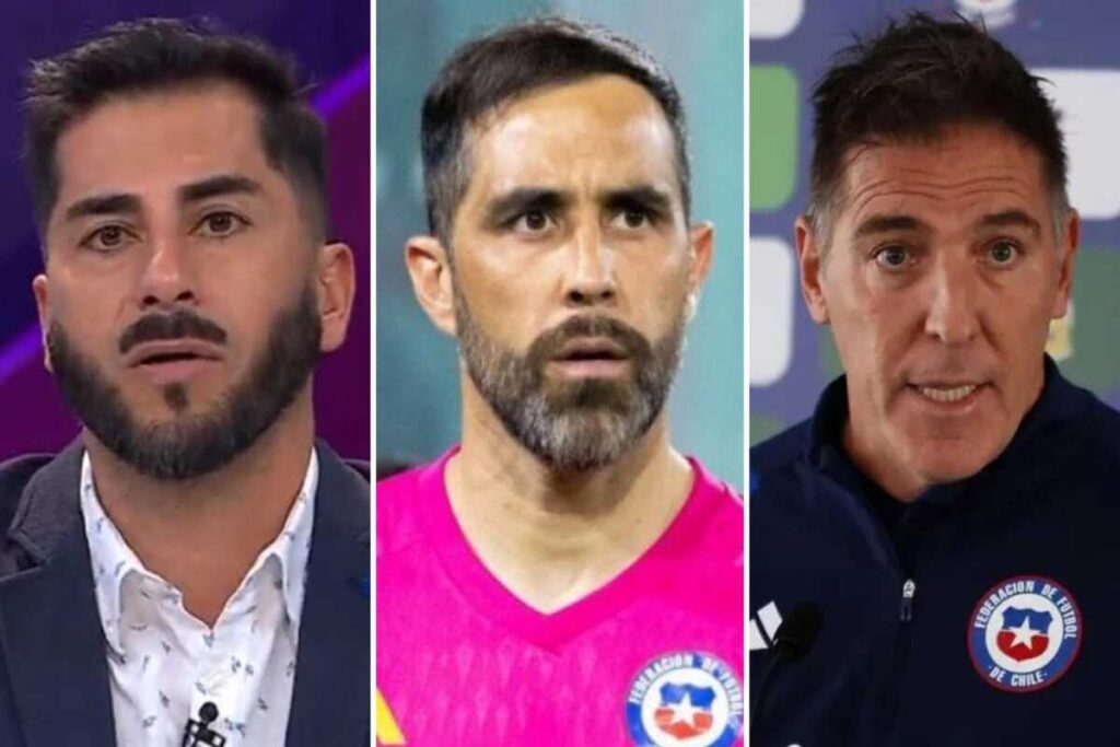 Primer plano al rostro del ex arquero de Universidad de Chile, Johnny Herrera, sumado al de Claudio Bravo y Eduardo Berizzo, actual guardameta del Real Betis y entrenador de la Selección Chilena, respectivamente.