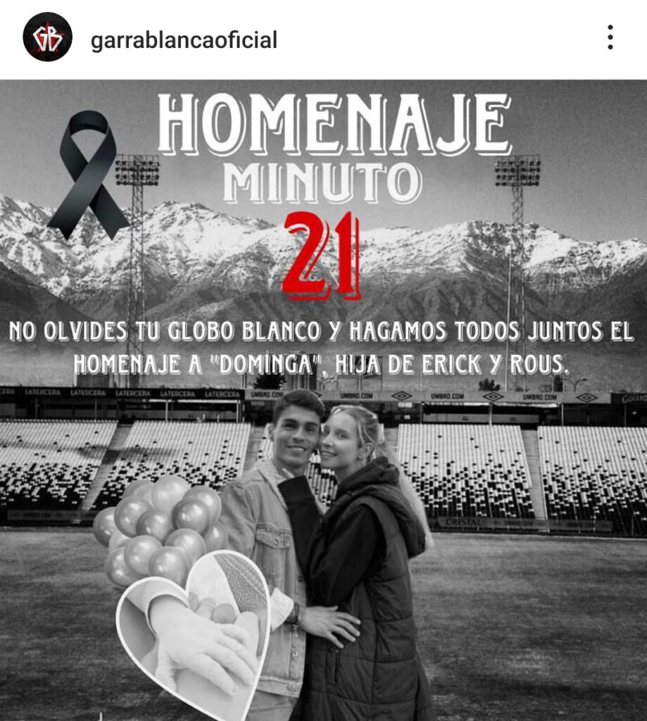 Afiche de la Garra Blanca llamando a hacer un homenaje para la hija fallecida de Erick Wiemberg.