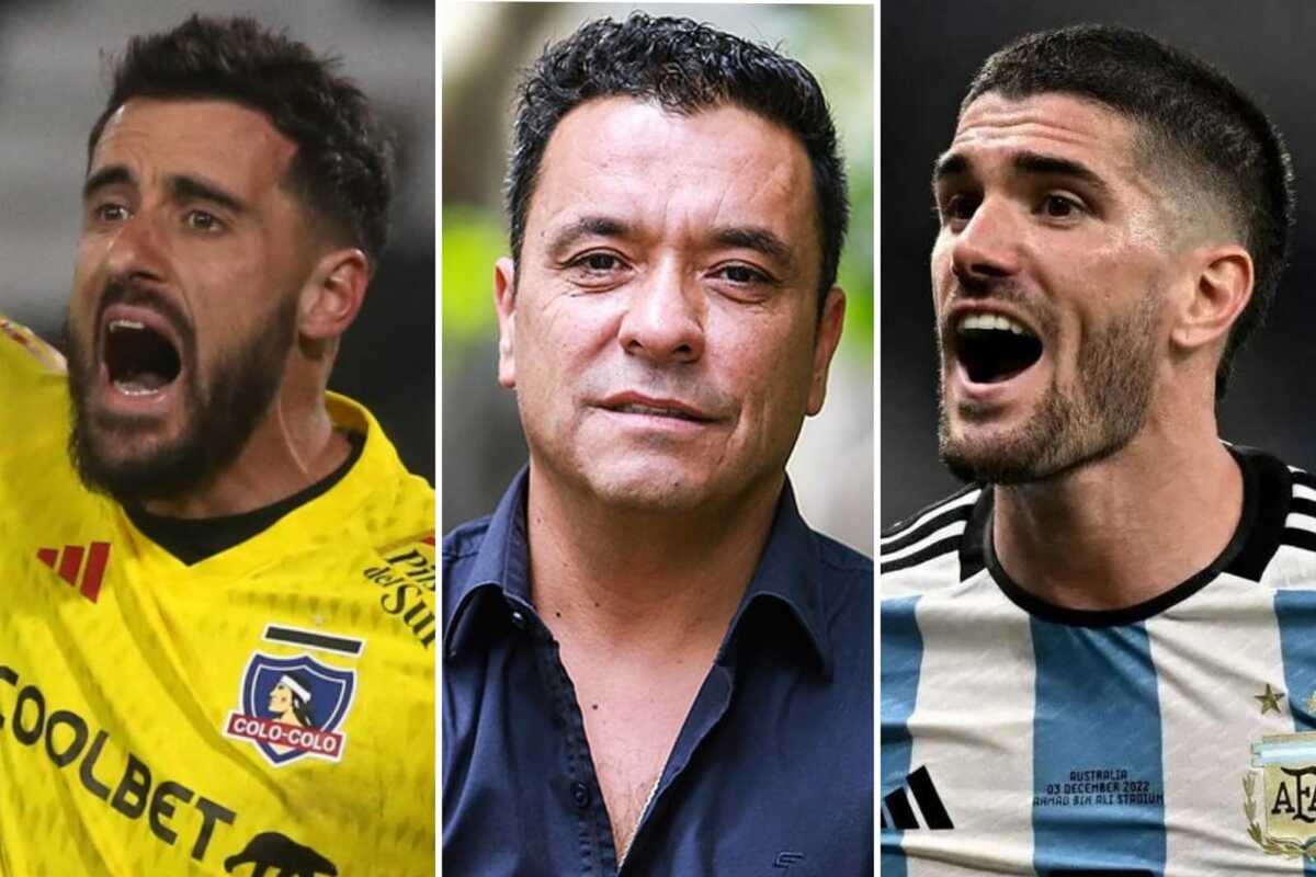 Primer plano al actual portero de Colo-Colo Fernando de Paul, el actual relator deportivo Claudio Palma y al campeón del mundo con Argentina Rodrigo de Paul.