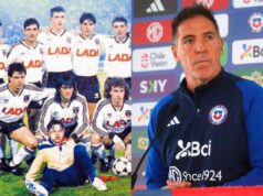 Plantel de Colo-Colo de 1991 y Eduardo Berizzo con el buzo de la Selección Chilena.