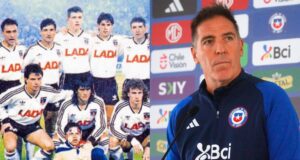 Plantel de Colo-Colo de 1991 y Eduardo Berizzo con el buzo de la Selección Chilena.