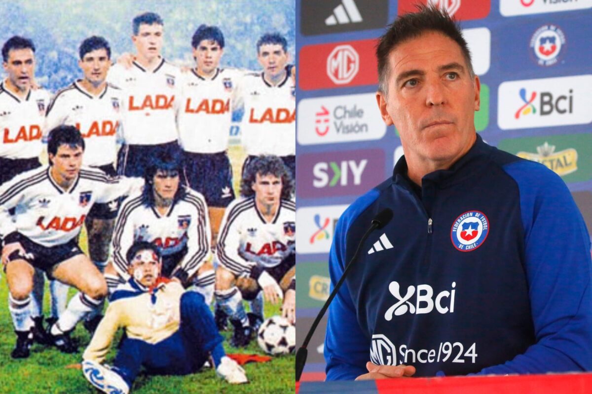 Plantel de Colo-Colo de 1991 y Eduardo Berizzo con el buzo de la Selección Chilena.