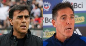 Primer plano a los rostros de Gustavo Quinteros y Eduardo Berizzo.