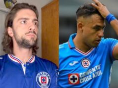 Primer plano aJuank Pérez e Iván Morales con camisetas de Cruz Azul.