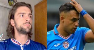 Primer plano aJuank Pérez e Iván Morales con camisetas de Cruz Azul.