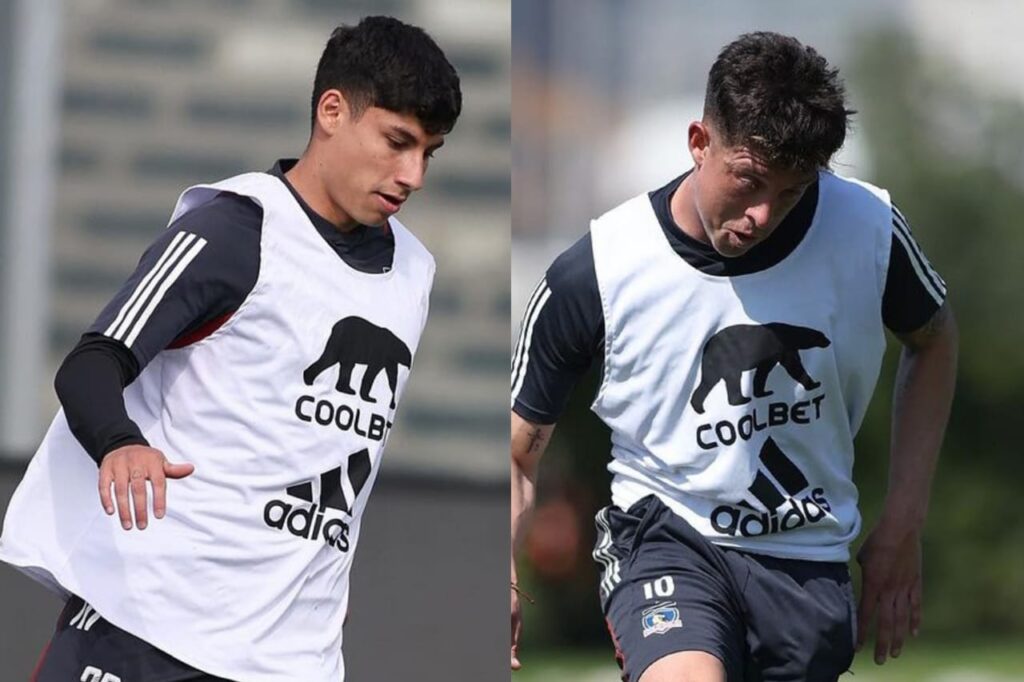 Alexander Oroz y Pablo Parra durante un entrenamiento de Colo-Colo.