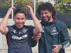 Óscar Opazo y Maximiliano Falcón en el Estadio Monumental, después de grabr sus mejores payas dieciocheras.