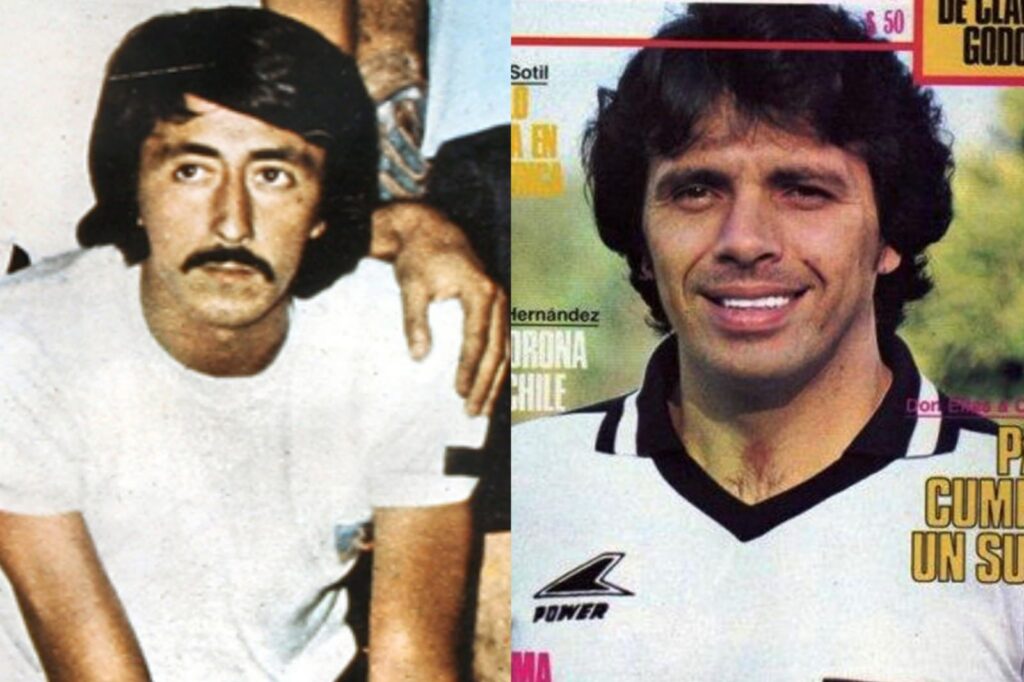 Primer plano a los rostros de Elías Figueroa y Leonardo Véliz con la camiseta de Colo-Colo.