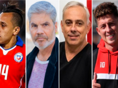 Primer plano a los rostros del futbolista Fabián Orellana, el comunicador Juan Cristóbal Guarello, el representante de jugadores Fernando Felicevich y el deportista Pablo Parra.