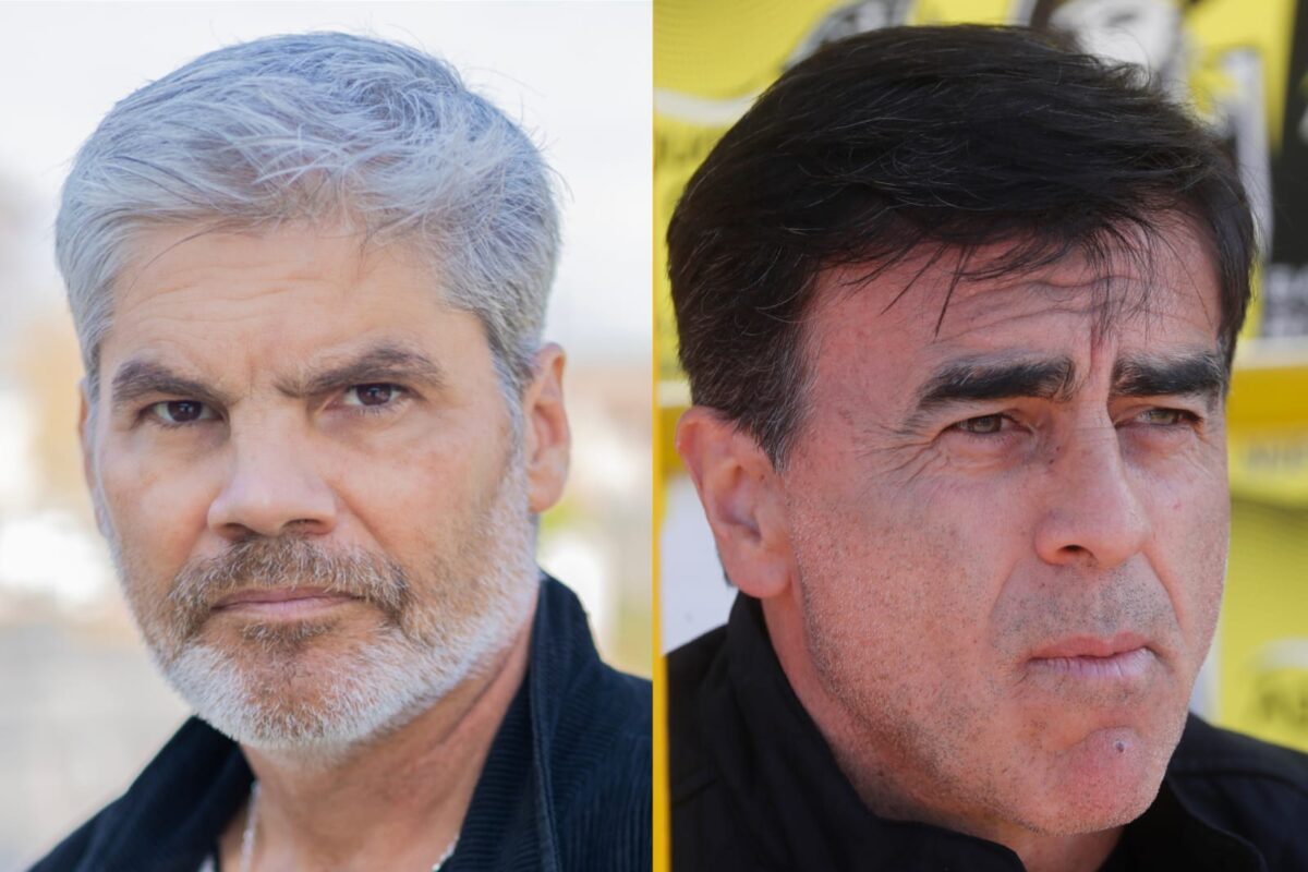 Primer plano a los rostros de Juan Cristóbal Guarello y Gustavo Quinteros.