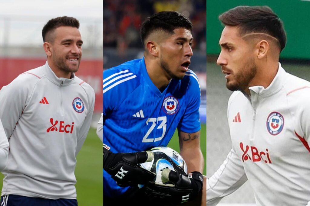Matías Zaldivia, Brayan Cortés y Marcos Bolados con indumentaria de la Selección Chilena.