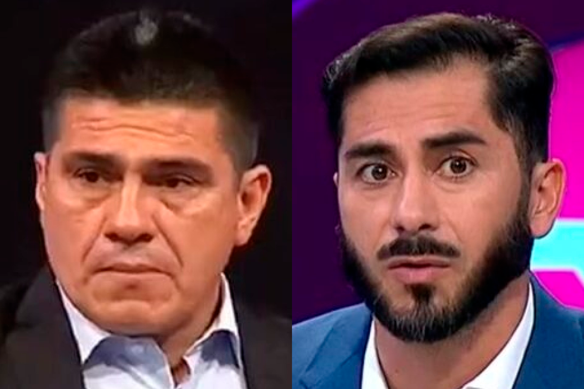 Primer plano a los rostros preocupados de Marcelo Vega y Johnny Herrera, actuales panelistas deportivos en el programa Todos Somos Técnicos de TNT Sports.