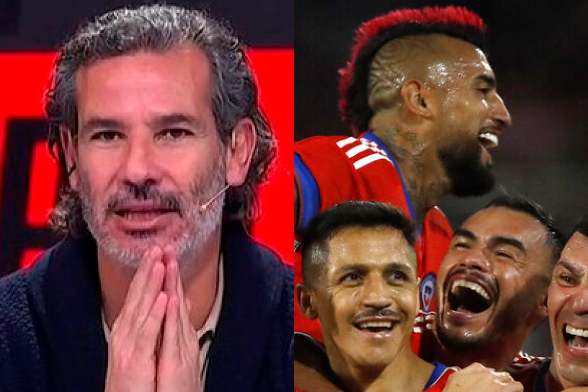 En el sector izquierdo se puede ver el rostro de Dante Poli que se toma sus manos, mientras que en el lado derecho aparecen futbolistas de la Selección Chilena celebrando un gol.