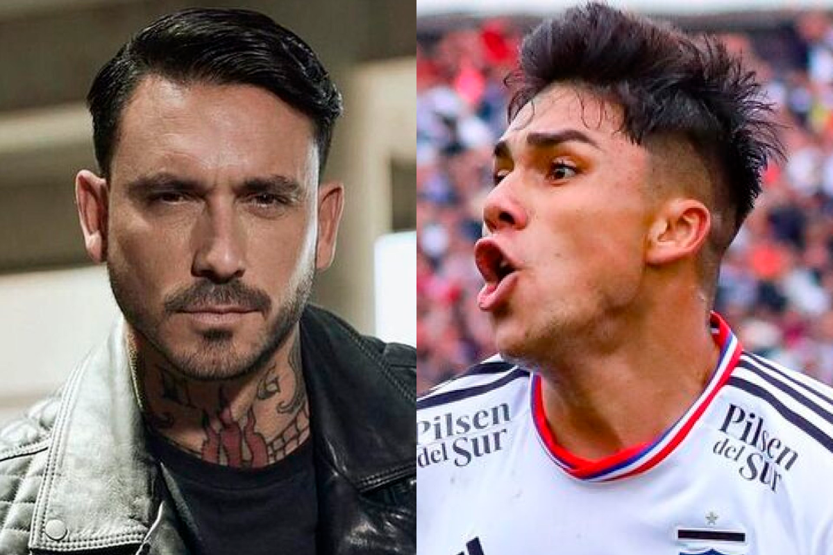 Primer plano al rostro serio de Mauricio Pinilla, actual comentarista deportivo junto a un eufórico Damián Pizarro, joven delantero de Colo-Colo.